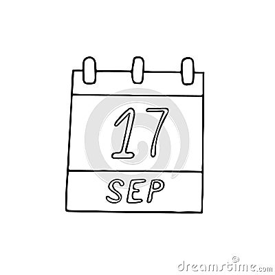 Calendar hand drawn in doodle style. September 17. Constitution and Citizenship Day, date. icon, sticker, element, design. Stock Photo