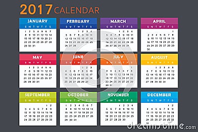 Calendar for 2017 Vector Illustration