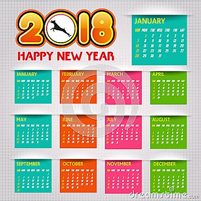 Calendar 2018 happy new year Vector Illustration Vector Illustration