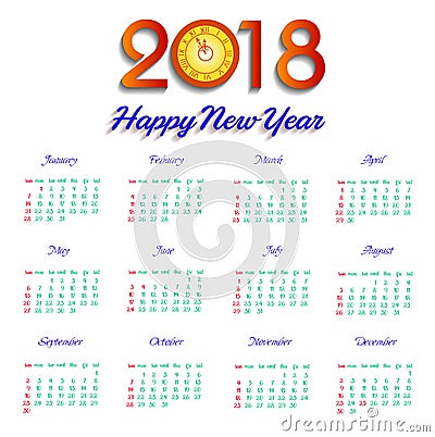 Calendar 2018 happy new year Vector Illustration Vector Illustration