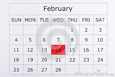 Calendar holiday February 14th Valentine`s day Stock Photo