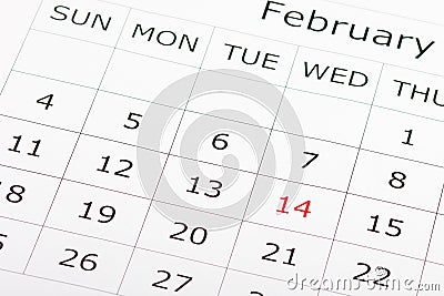 Calendar holiday February 14th Stock Photo