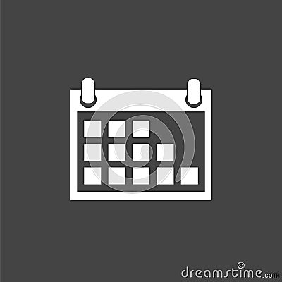 Calendar icon on black background, vector illustration. Flat sty Vector Illustration