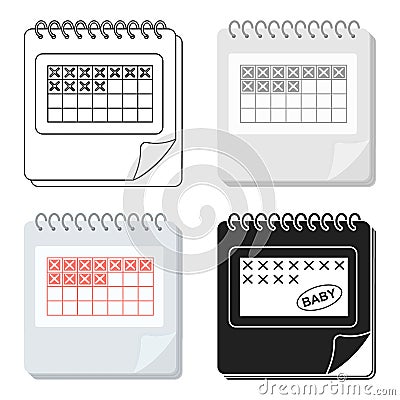 Calendar icon in cartoon style on white background. Pregnancy symbol stock vector illustration. Vector Illustration