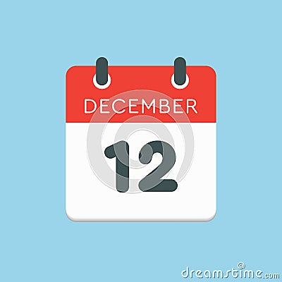 Calendar icon day 12 December, template icon day Vector Illustration