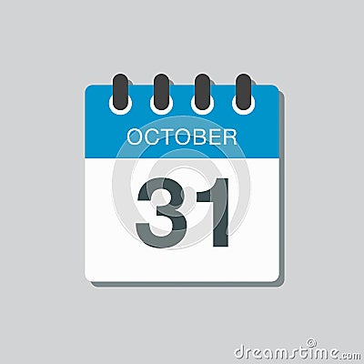 Calendar icon day 31 October, template icon date Vector Illustration