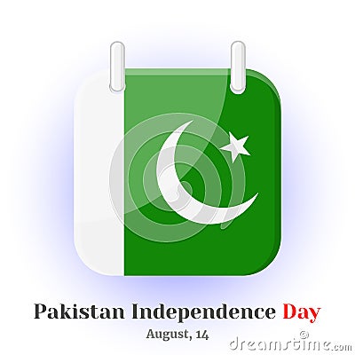 Calendar Icon with flag of Pakistan and lettering for your design on blue background in cartoon style for Vector Illustration