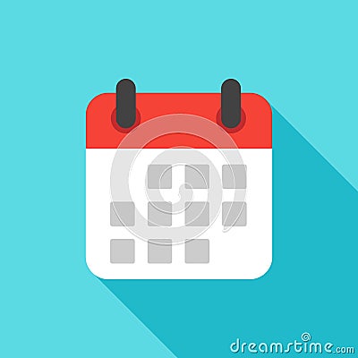 Calendar icon flat design isolated with long shadow Vector Illustration