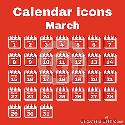 The calendar icon. March symbol. Flat Vector Illustration