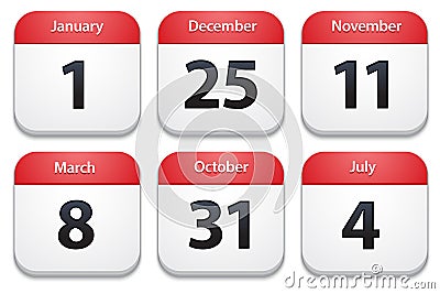 Calendar icons with holiday dates Vector Illustration