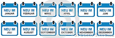 Calendar Icons: New in January - December in german language Stock Photo