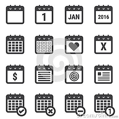 Calendar icons set on white background. Vector Illustration