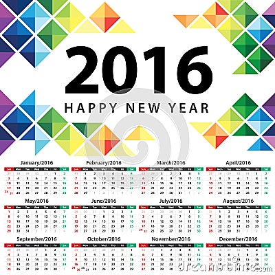 Calendar 2016 Vector Illustration