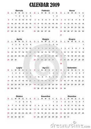 2019 calendar italian language Stock Photo