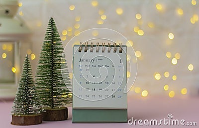 Calendar for January 2022 . Desktop calendar on a light background.Hello, 2022 Stock Photo