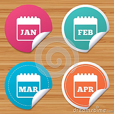 Calendar. January, February, March and April. Vector Illustration