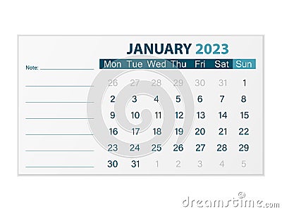 Calendar January 2023 Vector Illustration