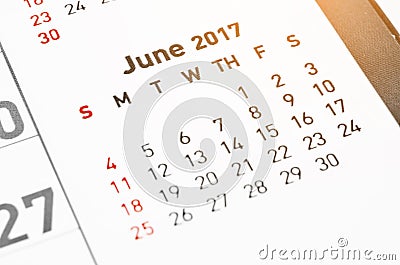 Calendar June 2017 page. Stock Photo