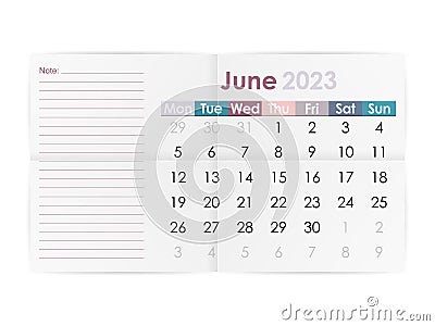 Calendar June 2023 Vector Illustration