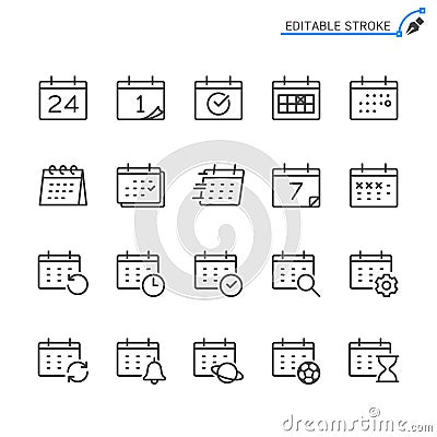 Calendar line icons. Editable stroke Vector Illustration