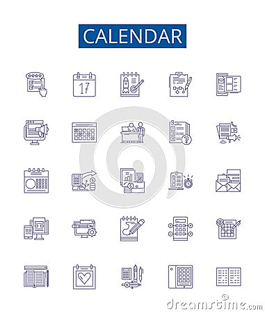 Calendar line icons signs set. Design collection of Calendar, Dates, Schedule, Planner, Tracking, Scheduling, Timetable Vector Illustration