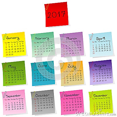 2017 calendar made of colored sheets of paper Vector Illustration