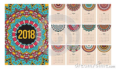 Calendar mandala 2018 Vector Illustration