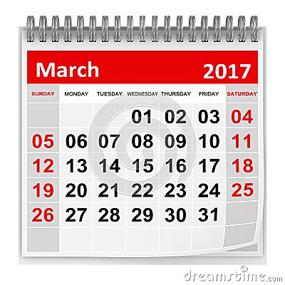 Calendar - March 2017 Stock Photo