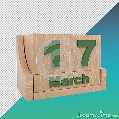 Calendar 17 march date icon st patrick`s day symbol 3d render. clipping paht Stock Photo