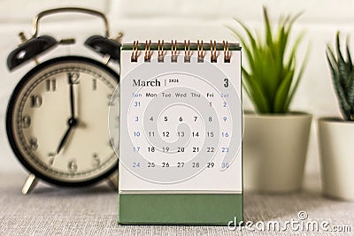 Calendar for March 2024. Desk calendar for planning. Stock Photo