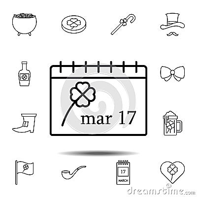 Calendar, March 17 icon. Simple thin line, outline vector element of Saint Patricks Day icons set for UI and UX, website or mobile Stock Photo