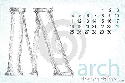 Calendar march pencil hand draw Vector Illustration