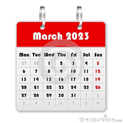 Calendar March 2023 Vector Illustration