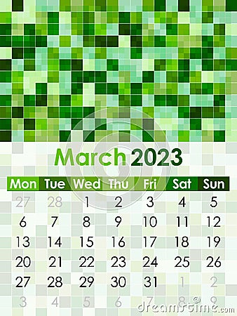 Calendar March 2023 Vector Illustration