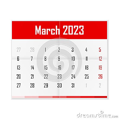 Calendar March 2023 Vector Illustration