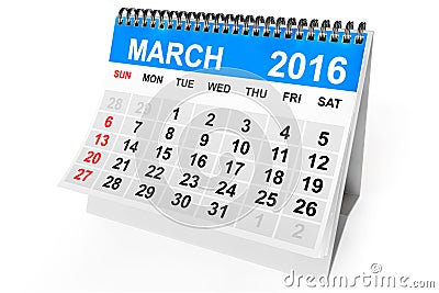 Calendar March 2016 Stock Photo