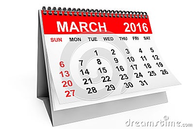 Calendar March 2016 Stock Photo