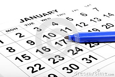 Calendar and a marker Stock Photo