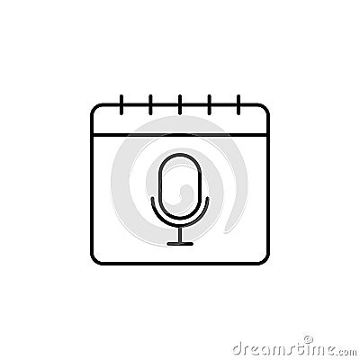 Calendar, microphone icon. Simple thin line, outline of calendar icons for ui and ux, website or mobile application Stock Photo