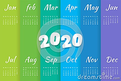 2020 Calendar Minimal template. Simple Colorful minimal elegant desk calendar. Multicolor multipurpose calendar template. Vector Illustration