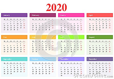 Calendar 2020 Vector Illustration