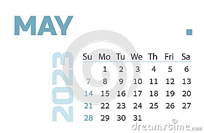 Calendar for the month of May 2023. blue Horizontal calenda Vector Illustration