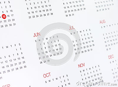 Calendar with months and days Stock Photo