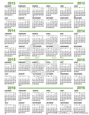 Calendar, New Year 2013, 2014, 2015, 2016 Vector Illustration