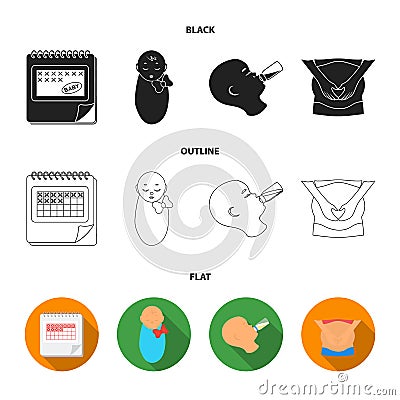 Calendar, newborn, stomach massage, artificial feeding. Pregnancy set collection icons in black,flat,outline style Vector Illustration