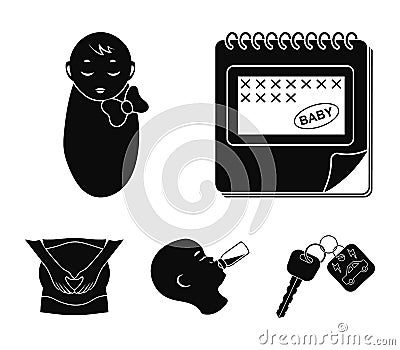 Calendar, newborn, stomach massage, artificial feeding. Pregnancy set collection icons in black style vector symbol Vector Illustration