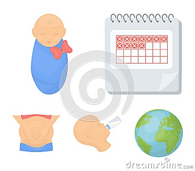 Calendar, newborn, stomach massage, artificial feeding. Pregnancy set collection icons in cartoon style vector symbol Vector Illustration