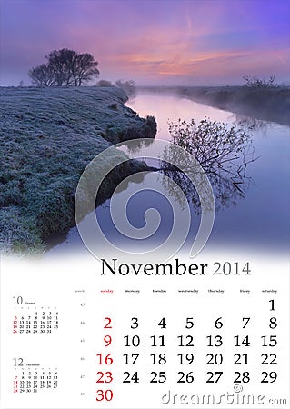 2014 Calendar. November. Stock Photo