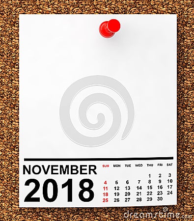 Calendar November 2018. 3d Rendering Stock Photo