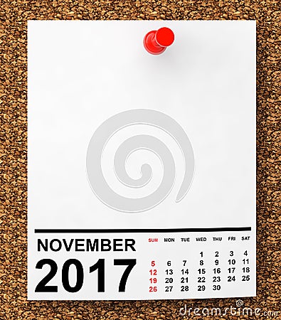 Calendar November 2017. 3d Rendering Stock Photo